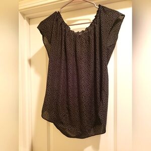 LAUREN CONRAD Cap Sleeve Blouse Medium Black With White Polka Dots